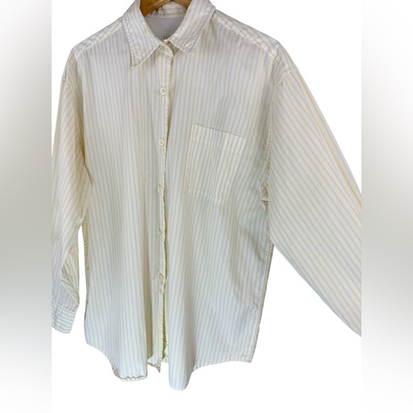 J.Crew Cotton Striped Shirt Women’s Size L Yellow White Button Front - Picture 4 of 8